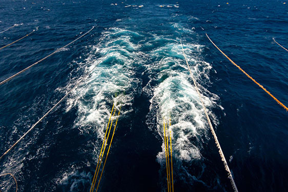 Towed Array off stern of marine vessel