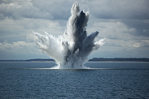Ocean view of underwater mine detonation